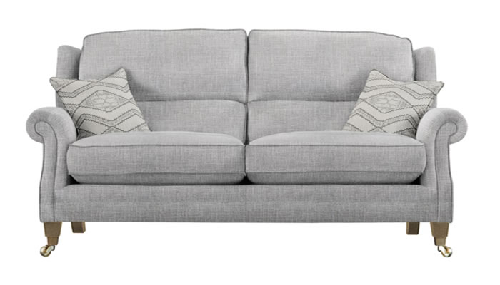 Parker Knoll Henley Large 2 Seater Sofa in Latitude Duck Egg Fabric with Topanga Smoke Scatters and Vintage Oak Legs
